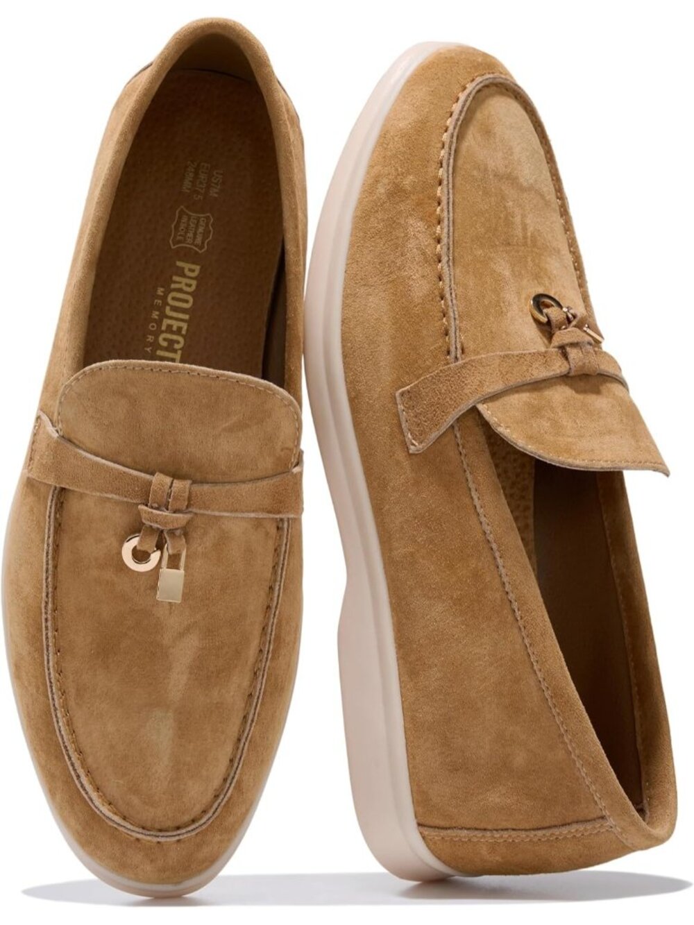 Women's Chestnut Suede 100% Genuine Leather Slip On Casual Flat Loafers Shoes